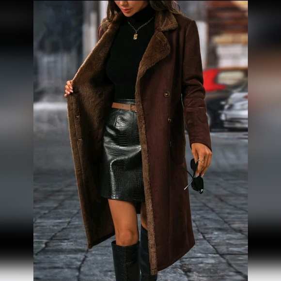 Women's Elegant Fluffy Double-Breasted Coat For Autumn And Winter - Picture 3 of 6